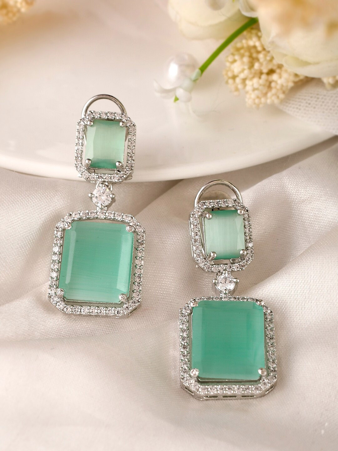 

AQUASTREET Silver-Plated Square Drop Earrings, Sea green