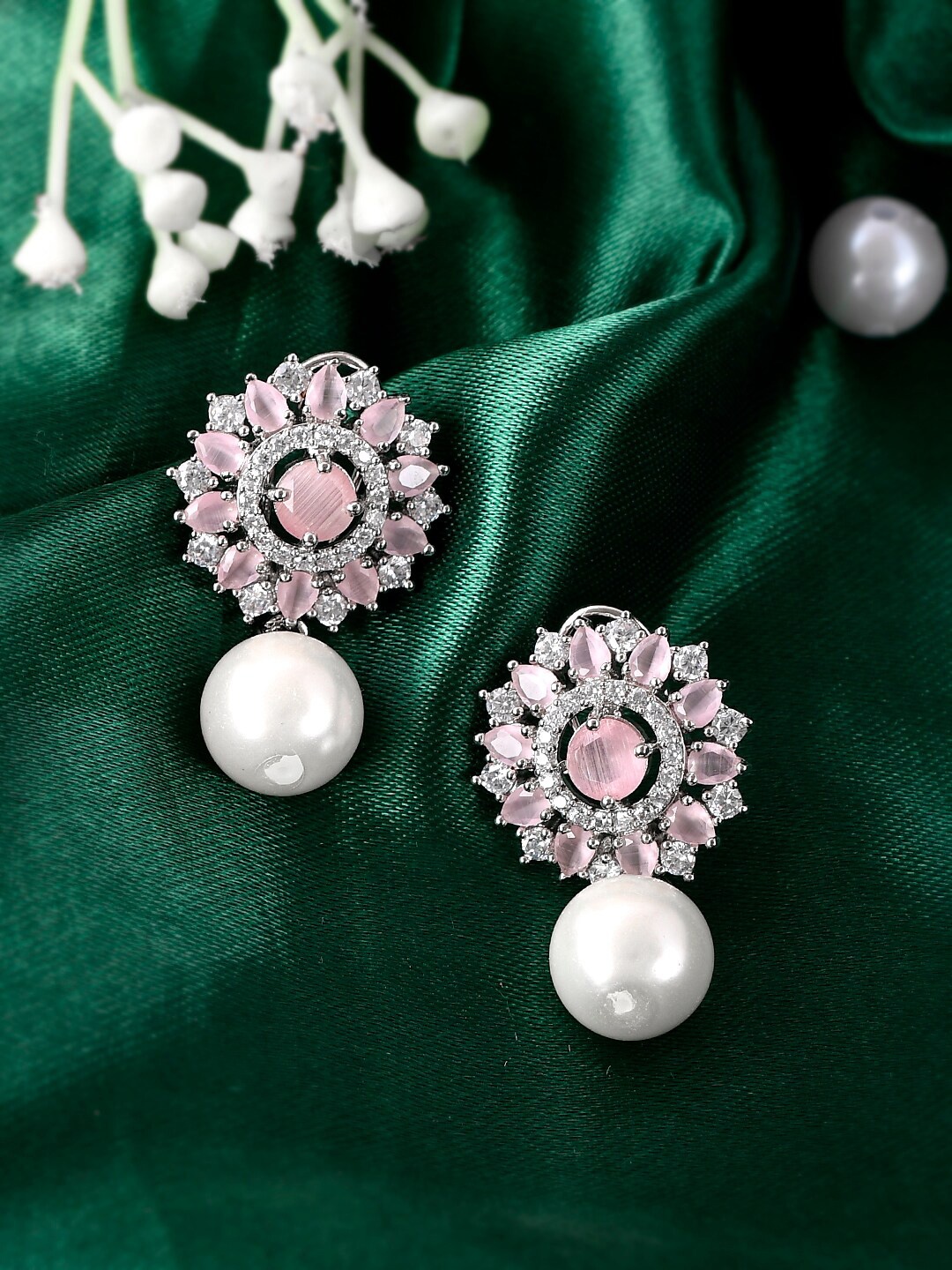 

AQUASTREET Silver-Plated Floral Drop Earrings, Pink
