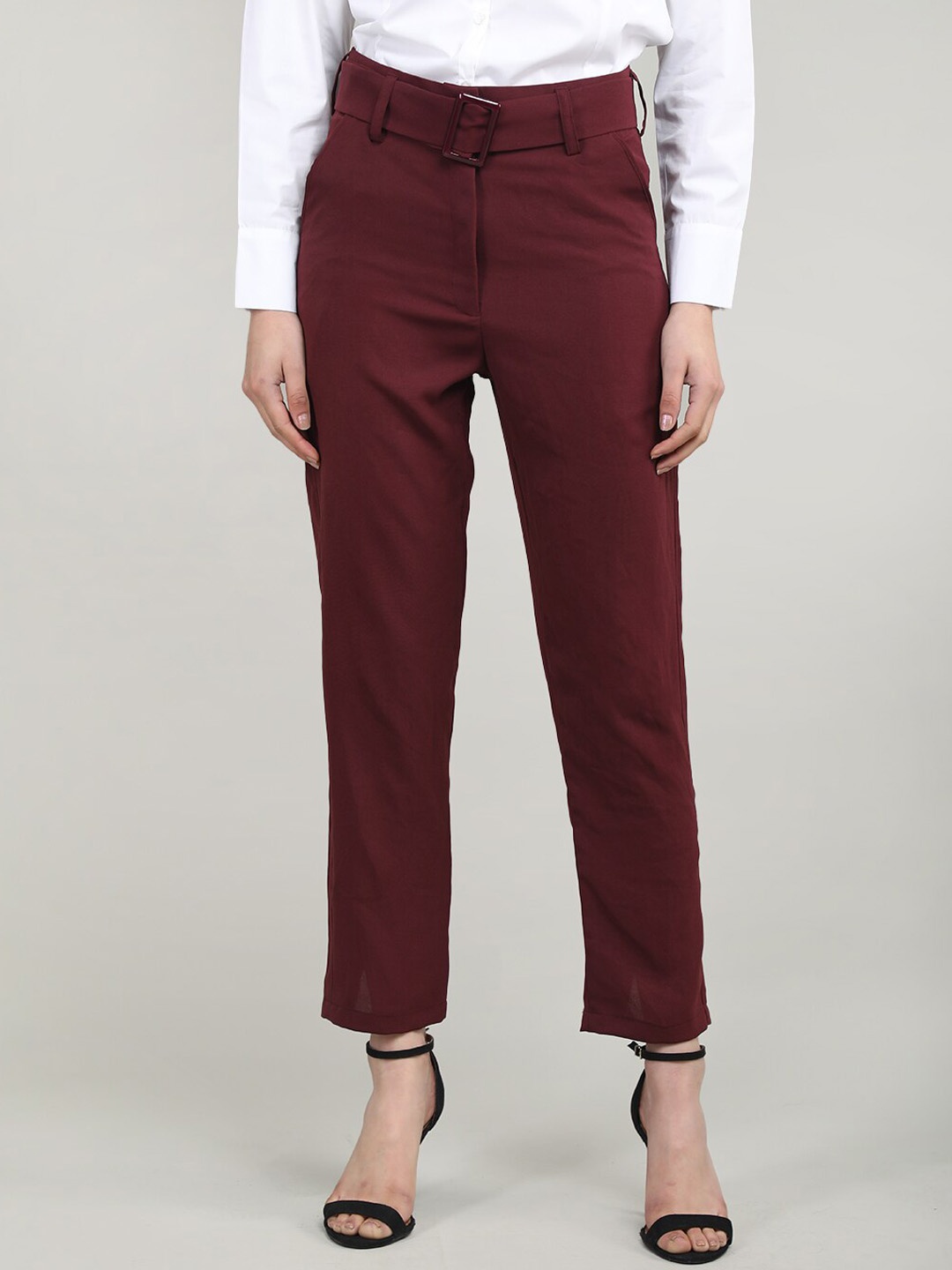 

Dlanxa Women Mid Rise Wrinkle Free Cotton Formal Trousers, Maroon