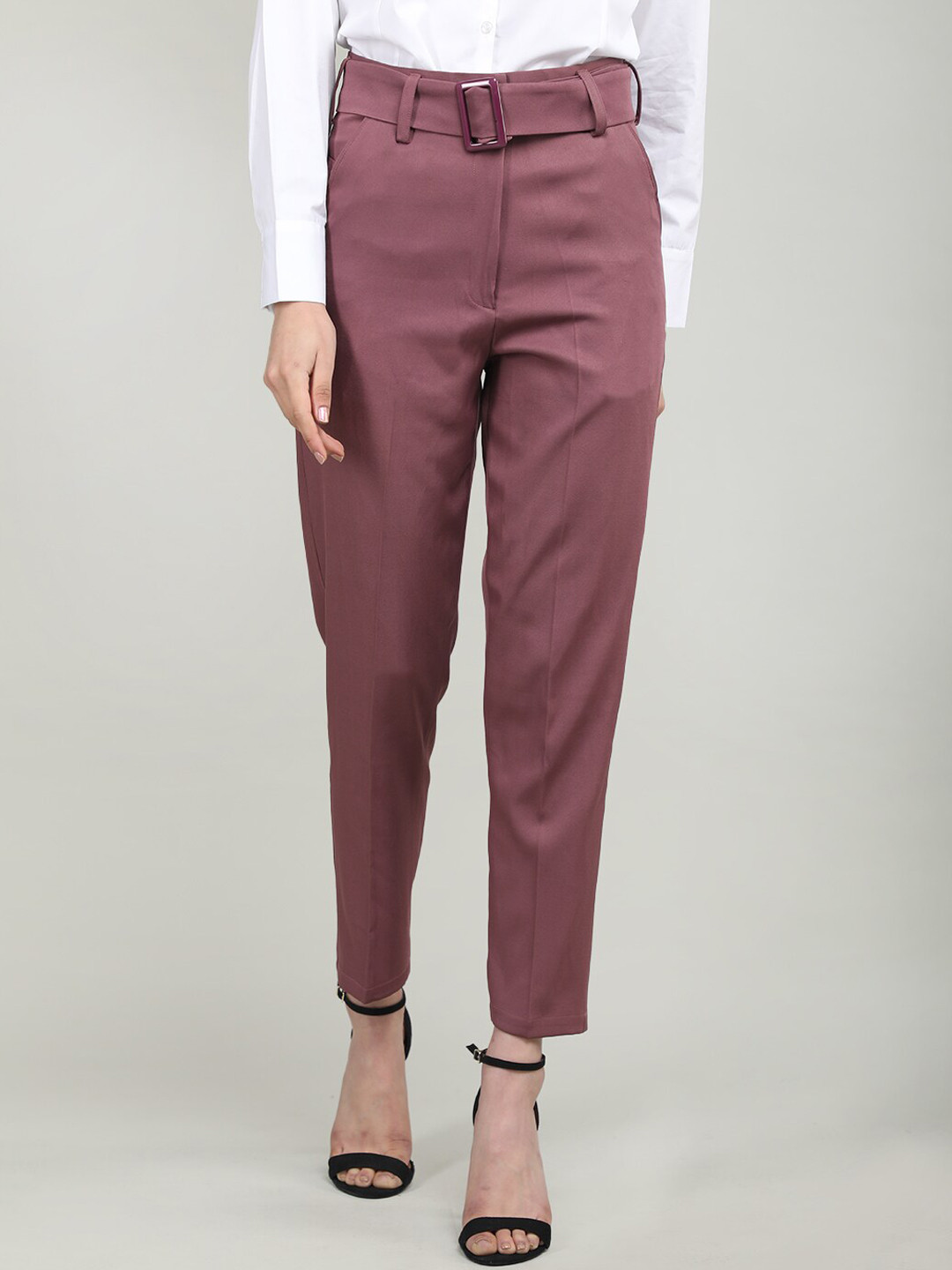 

Dlanxa Women Mid-Rise Wrinkle Free Cotton Formal Trousers, Mauve