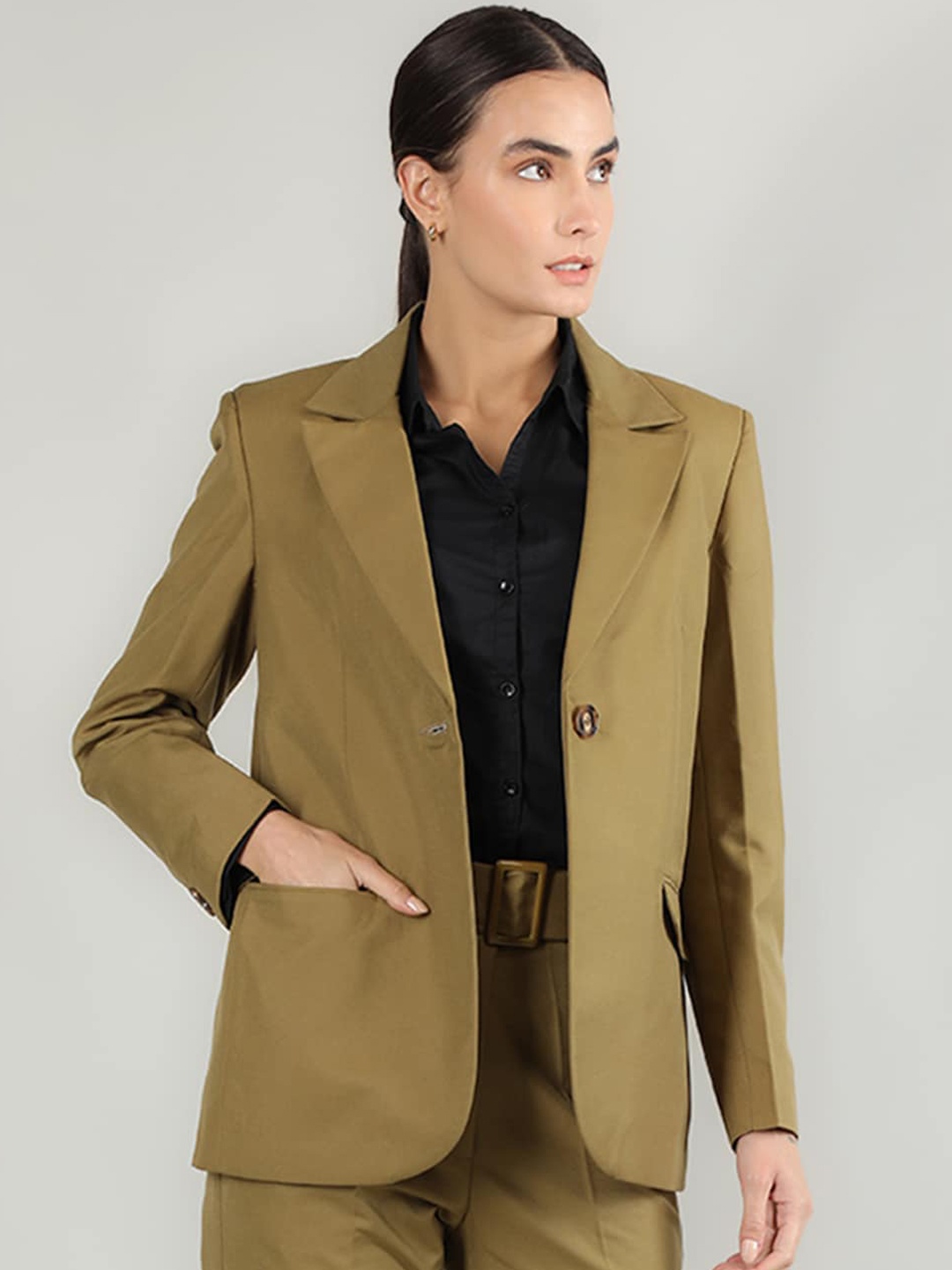 

Dlanxa Cotton Single Breasted Formal Blazer, Khaki