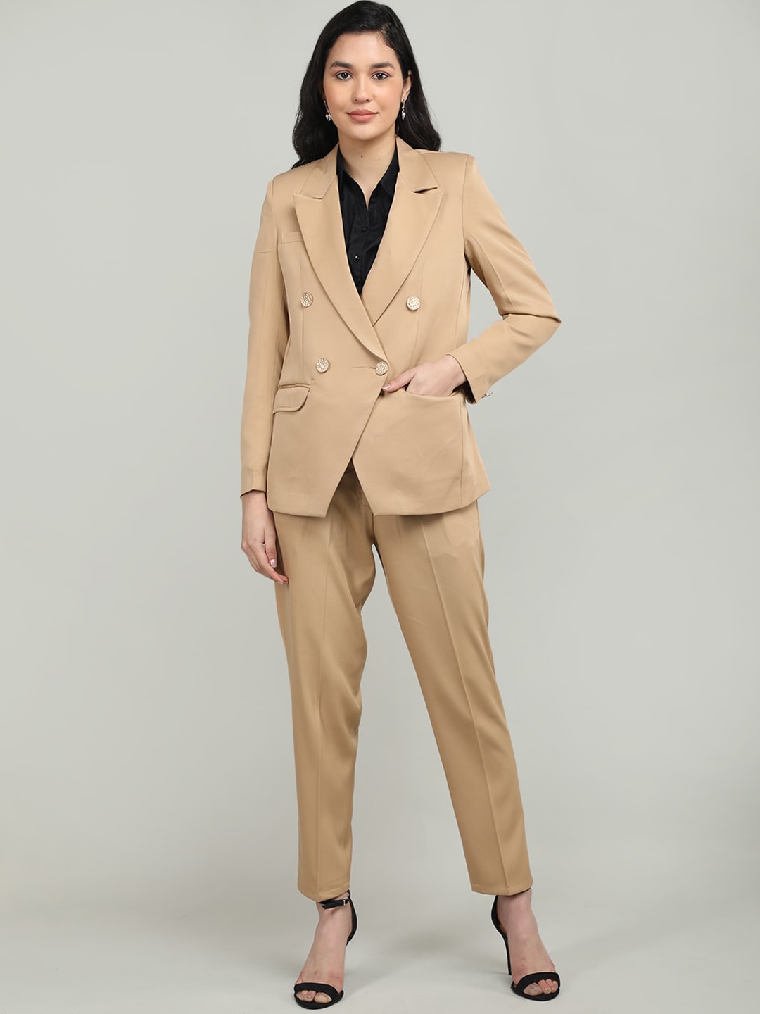 

Dlanxa Double-Breasted Notched Lapel 2-Pc Formal Suit, Camel brown
