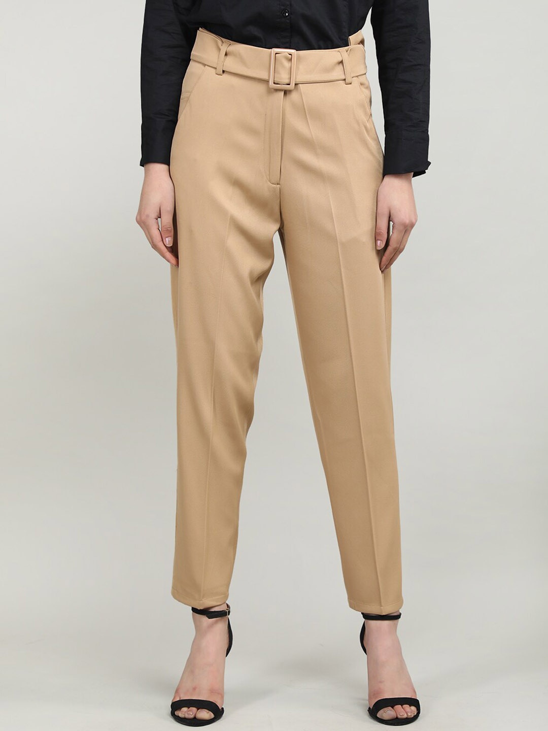

Dlanxa Women Mid-Rise Wrinkle Free Cotton Formal Trousers, Camel brown