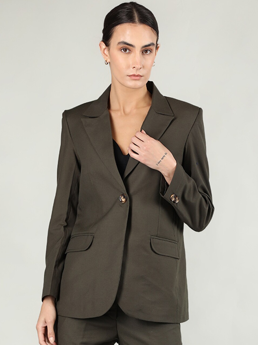 

Dlanxa Cotton Single Breasted Notched Lapel Formal Blazer, Olive