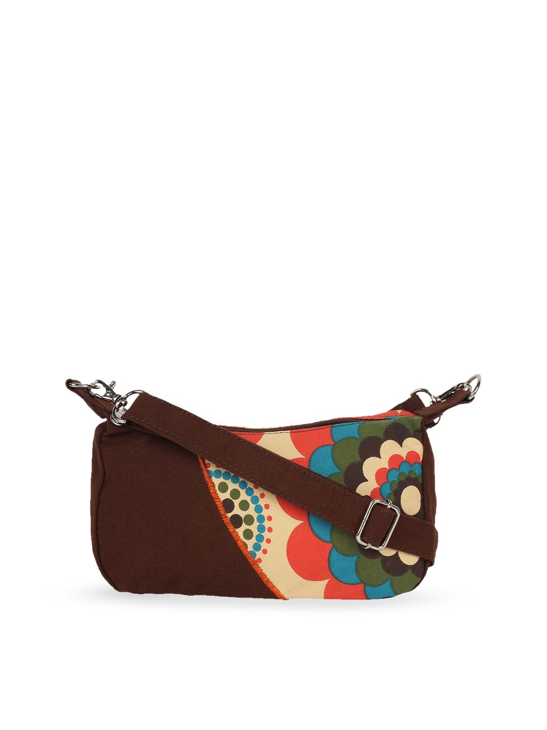 

Anekaant Floral Printed Structured Sling Bag, Brown