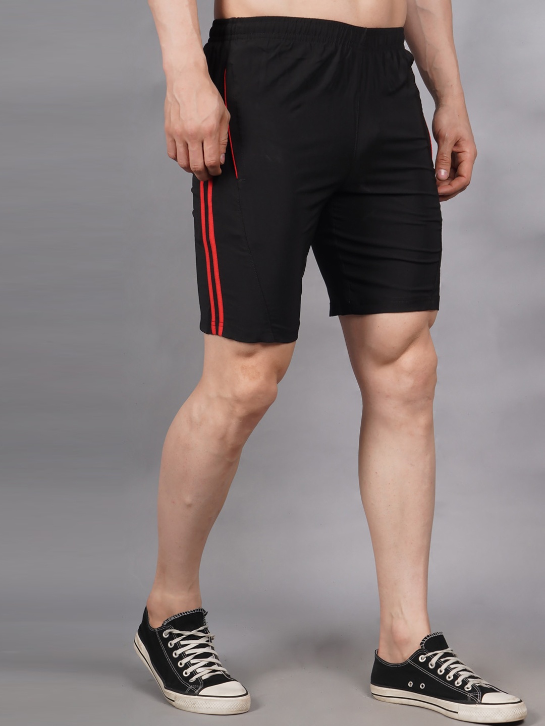 

Shiv Naresh Men Mid Rise Rapid -Dry Running Sports Shorts, Black