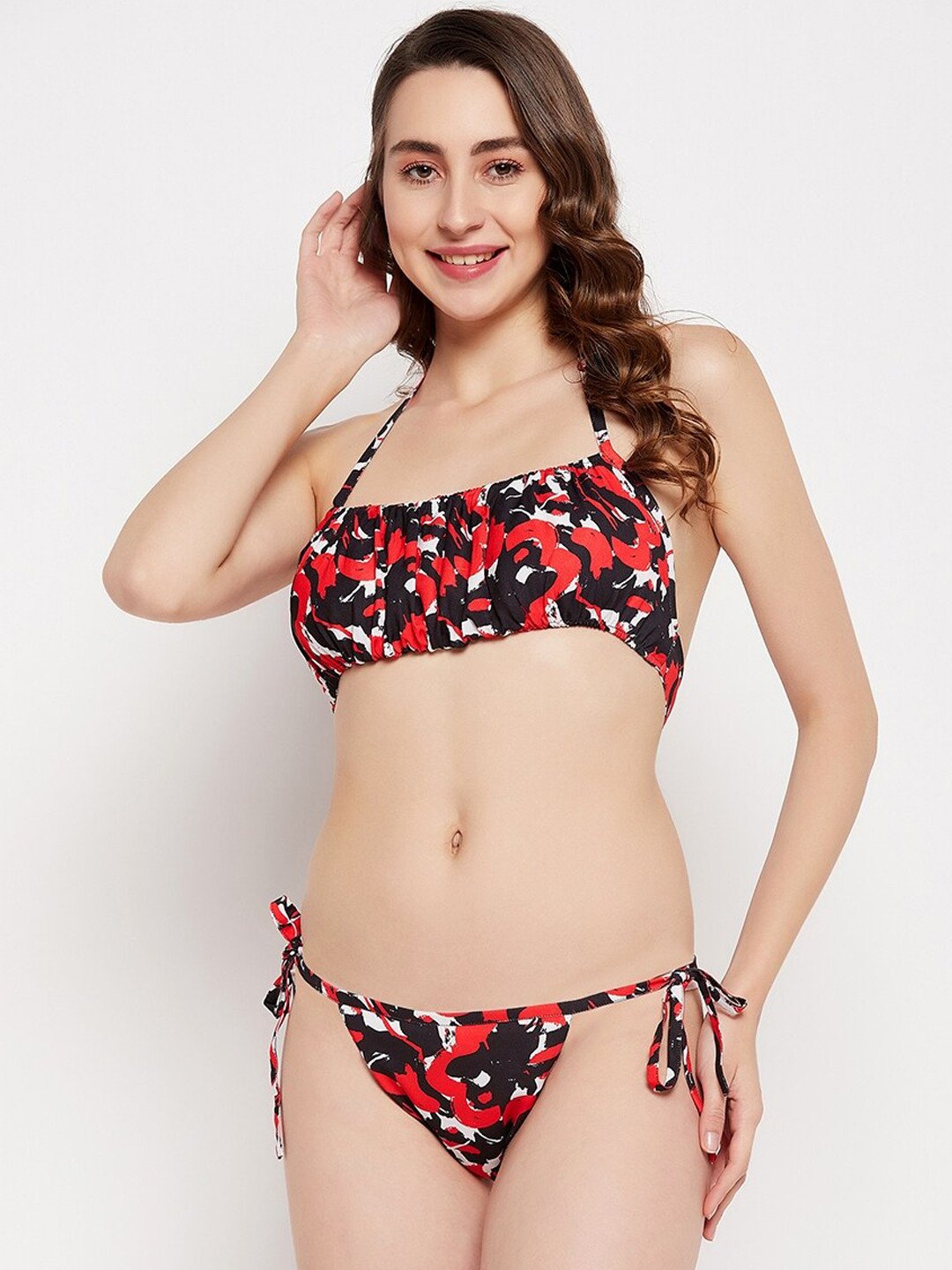 

SECRETS BY ZEROKAATA Printed Halter Neck Non Padded Lingerie Set, Red