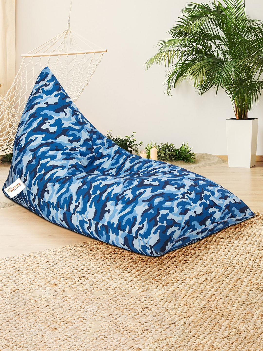 

Sattva Blue & Navy Blue Camouflage Printed Triangle-Shaped XXXL Bean Bag Cover