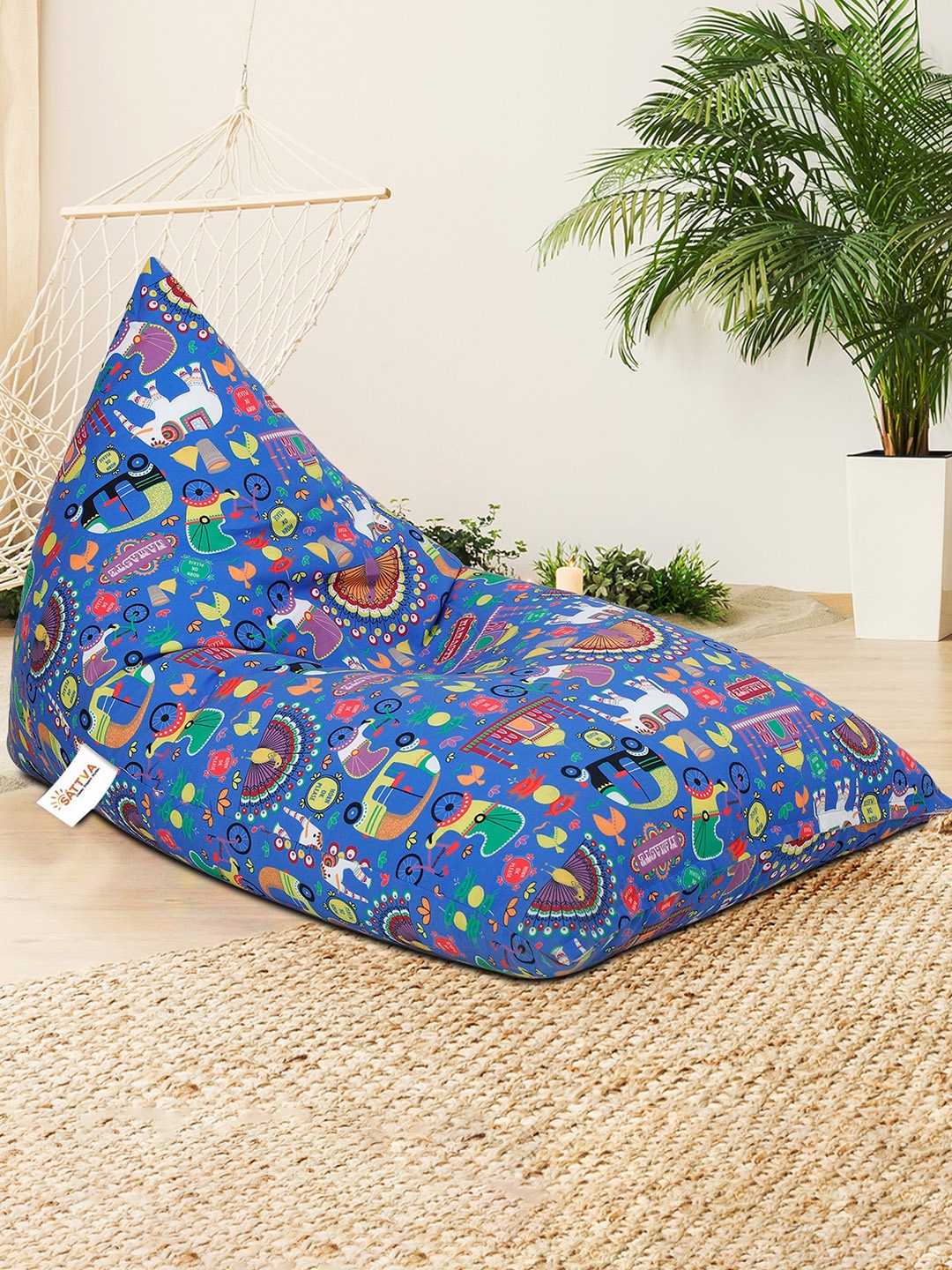 

Sattva Blue & Red Conversational Printed Triangle XXXL Bean Bag Cover