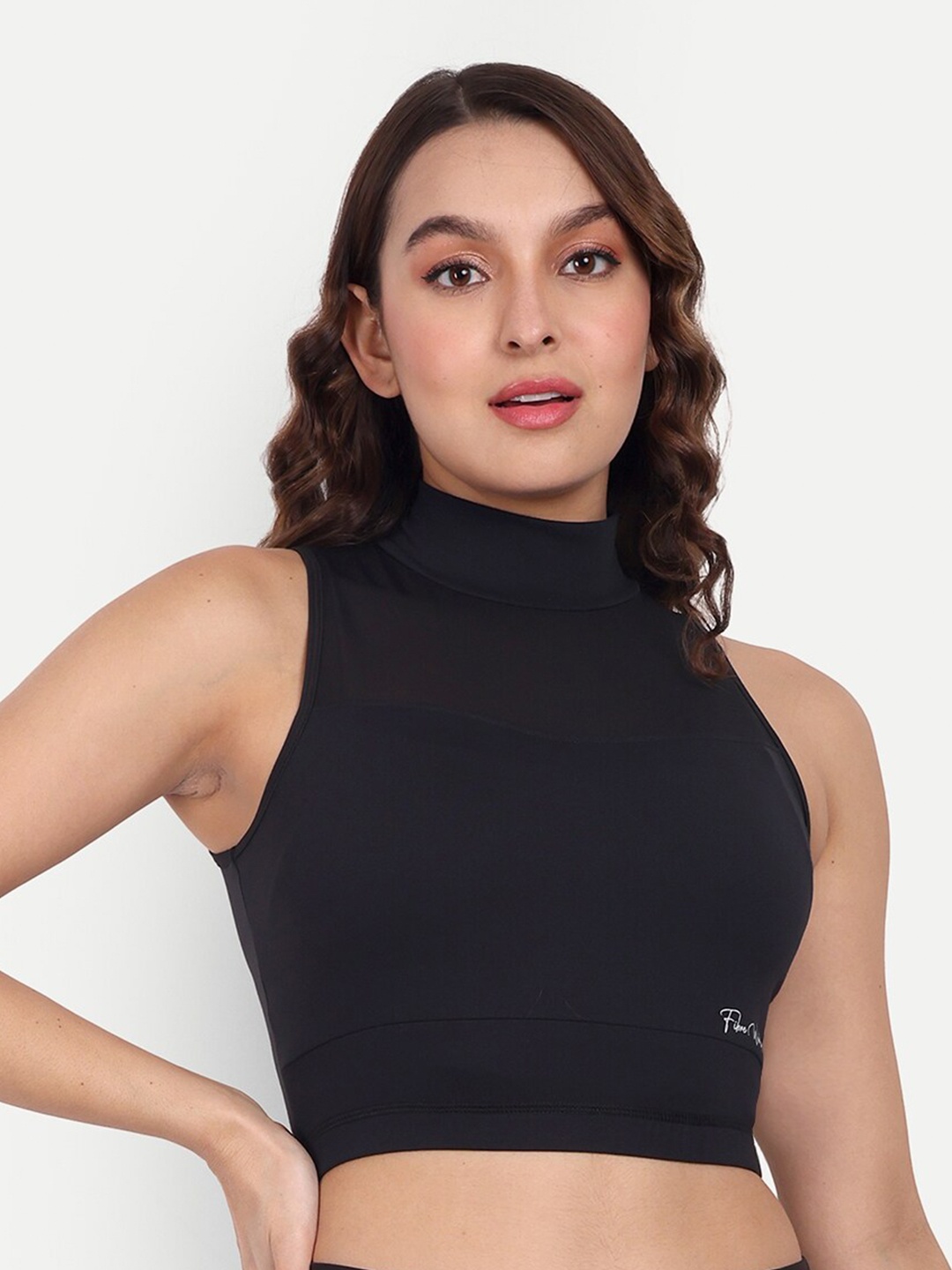 

Fibre World Halter Neck Fitted Crop Top, Black