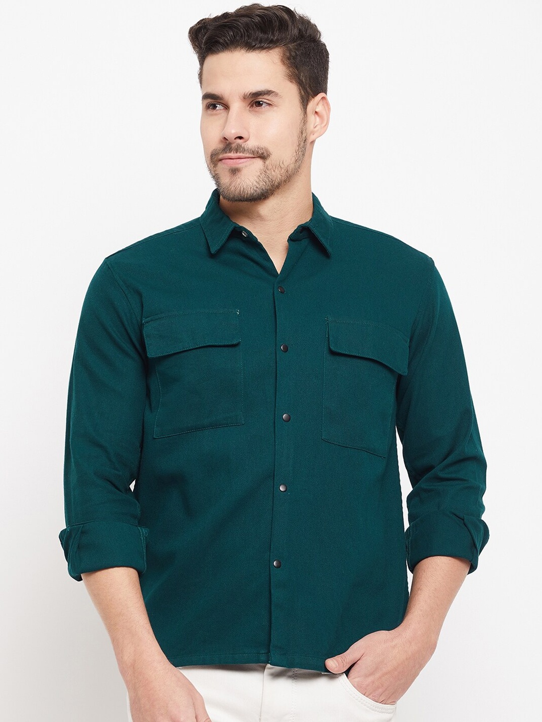 

Camey Straight Boxy Casual Denim Shirt, Green