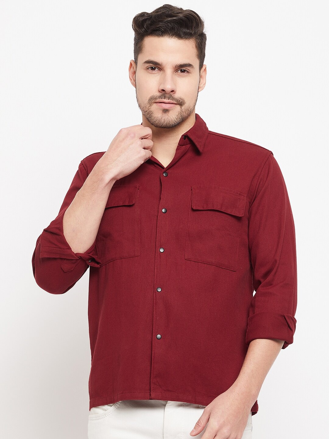 

Camey Boxy Denim Casual Shirt, Red