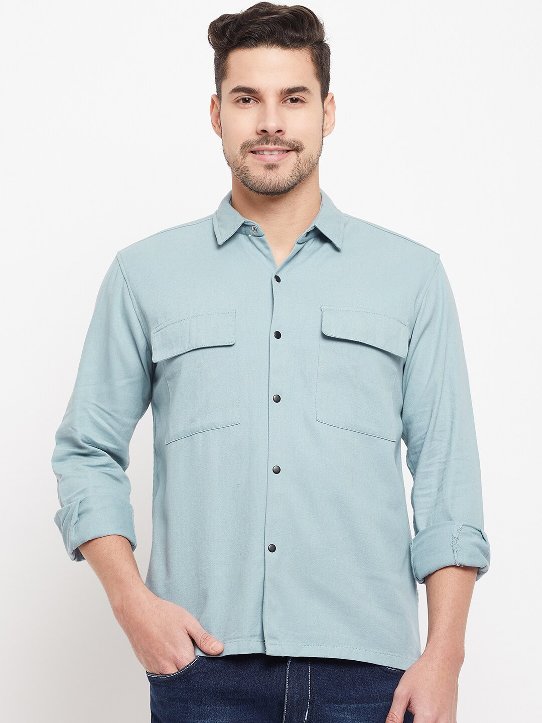 

Camey Straight Boxy Denim Casual Shirt, Blue