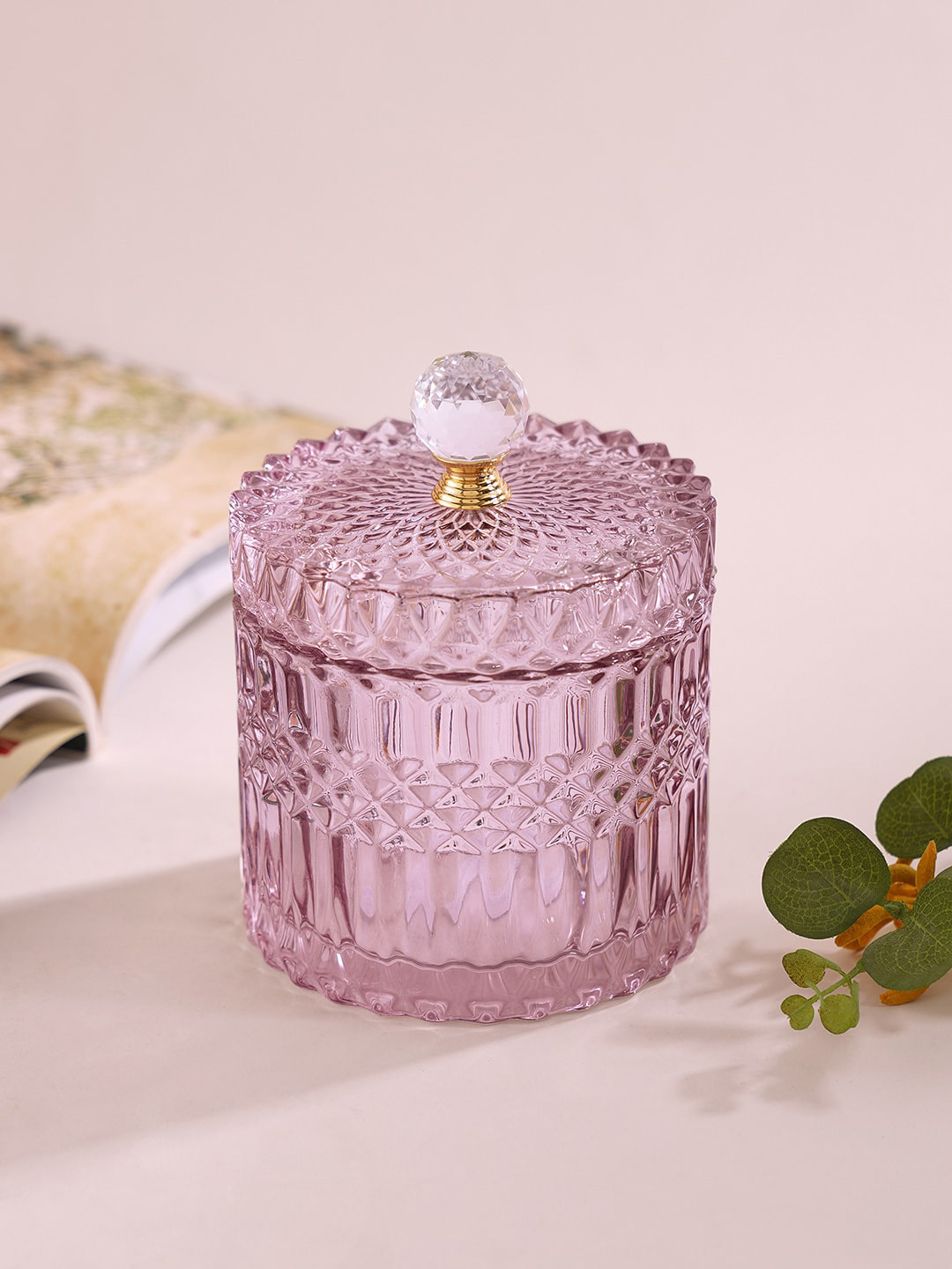

Pure Home and Living Purple Diamond Textured Decorative Jar With Crystal Handle