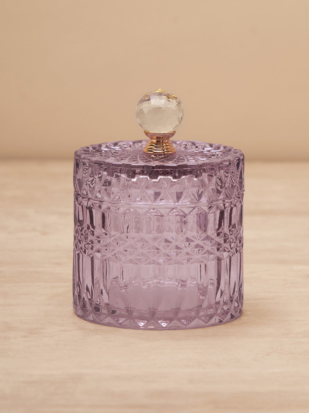 

Pure Home and Living Purple Diamond Textured Decorative Jar With Crystal Handle