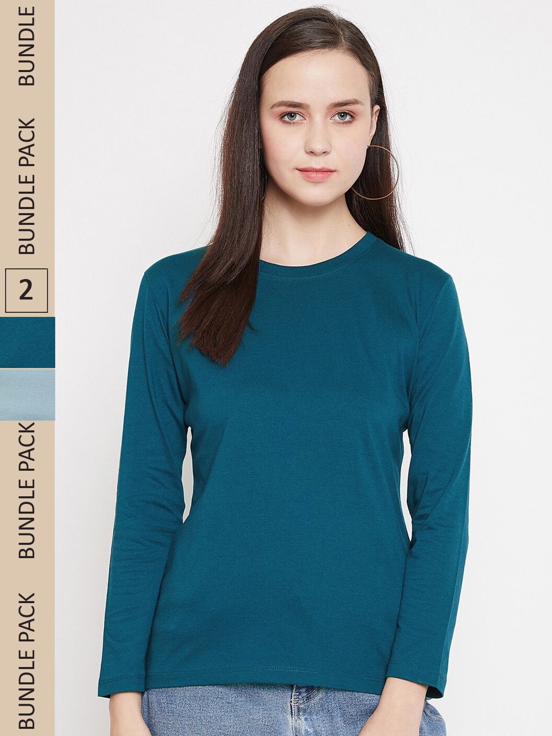 

Plagg Pack of 2 Long Sleeve Round Neck Running Cotton T-shirt, Sea green