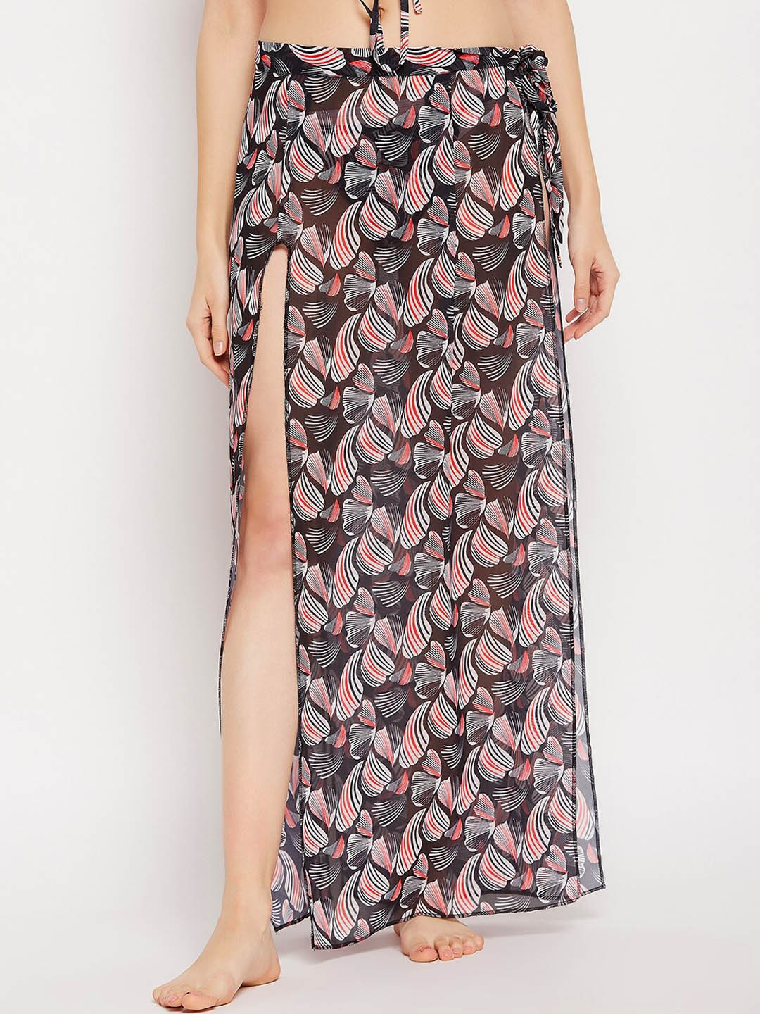 

SECRETS BY ZEROKAATA Women Printed Full Length Wraparound Sarong with Slit Detail, Black