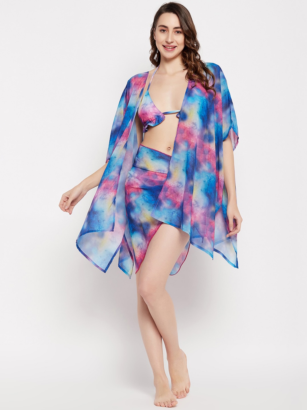 

SECRETS BY ZEROKAATA Tie & Dye Low Coverage Swimwear Cover-Up Set, Blue