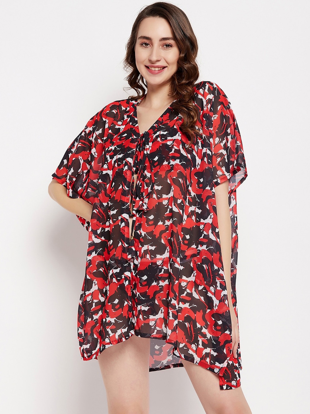 

SECRETS BY ZEROKAATA Printed Kaftan Women for Beach Wear, Red