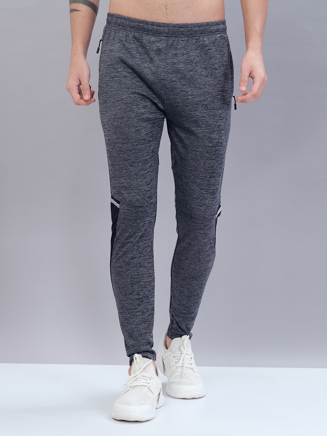 

Technosport Men Self Design Mid-Rise Track Pants, Grey melange