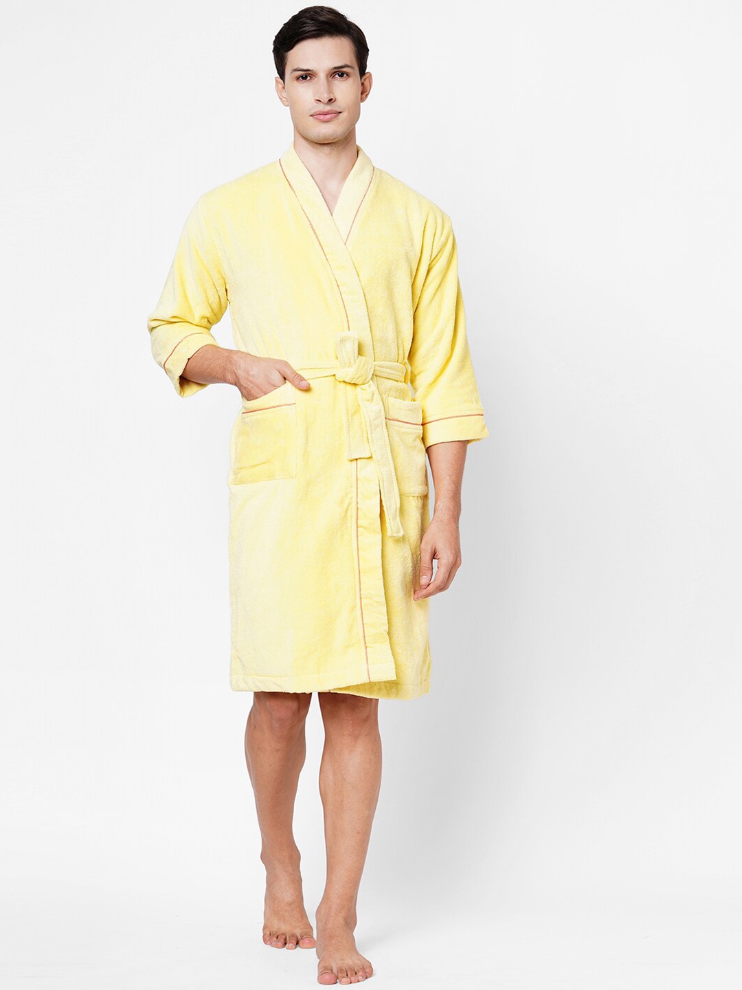 

SPACES Adults 380 GSM Pure Cotton Bath Robe with Fabric Belt, Yellow