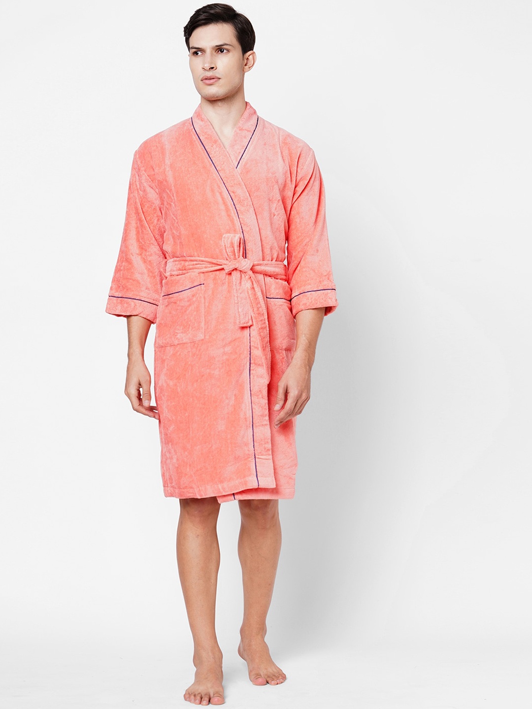 

SPACES Adults 380 GSM Pure Cotton Bath Robe with Fabric Belt, Peach