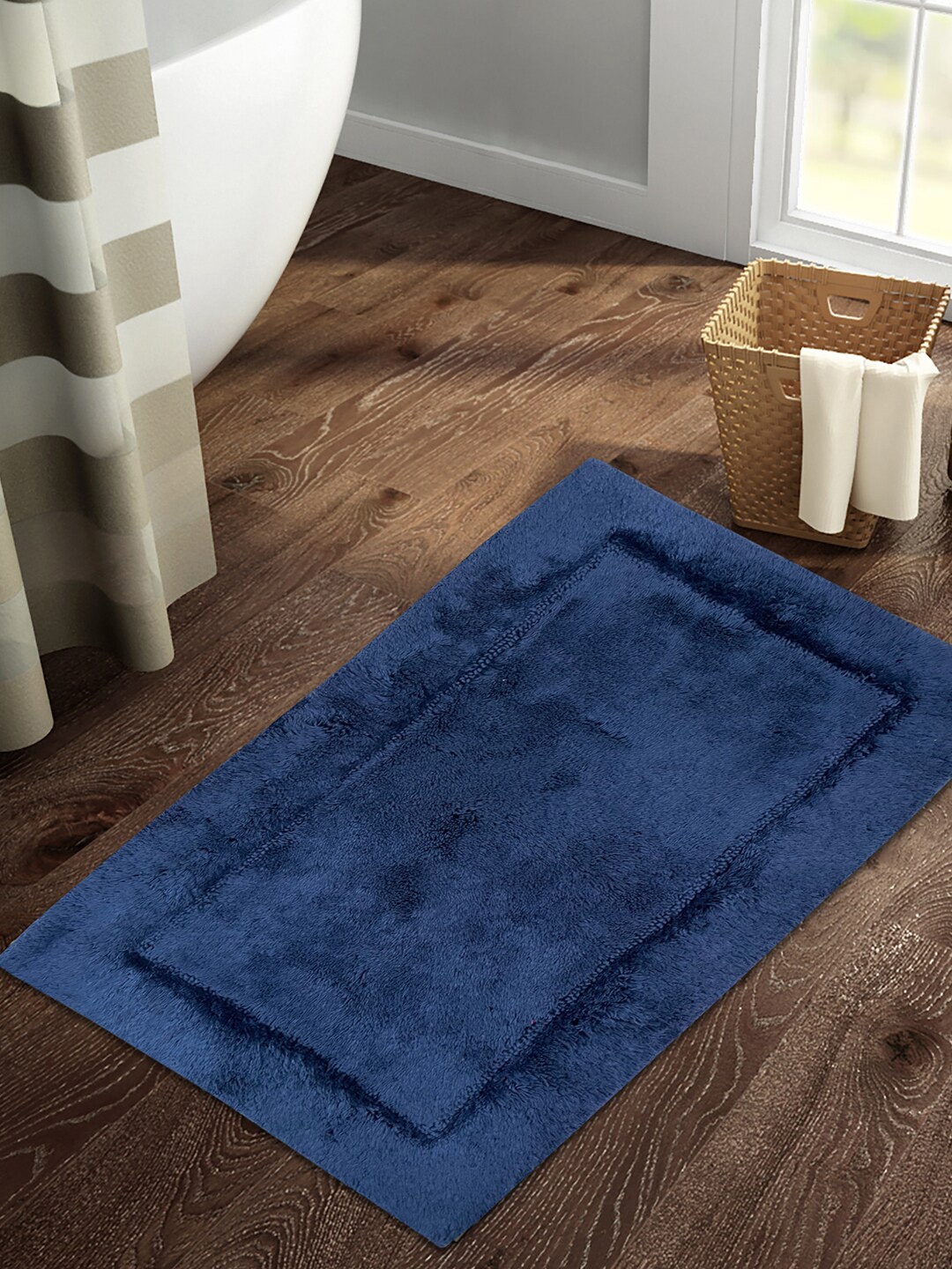 

SPACES Hygro Dark Blue Anti-Skid Cotton Door Mat, Navy blue
