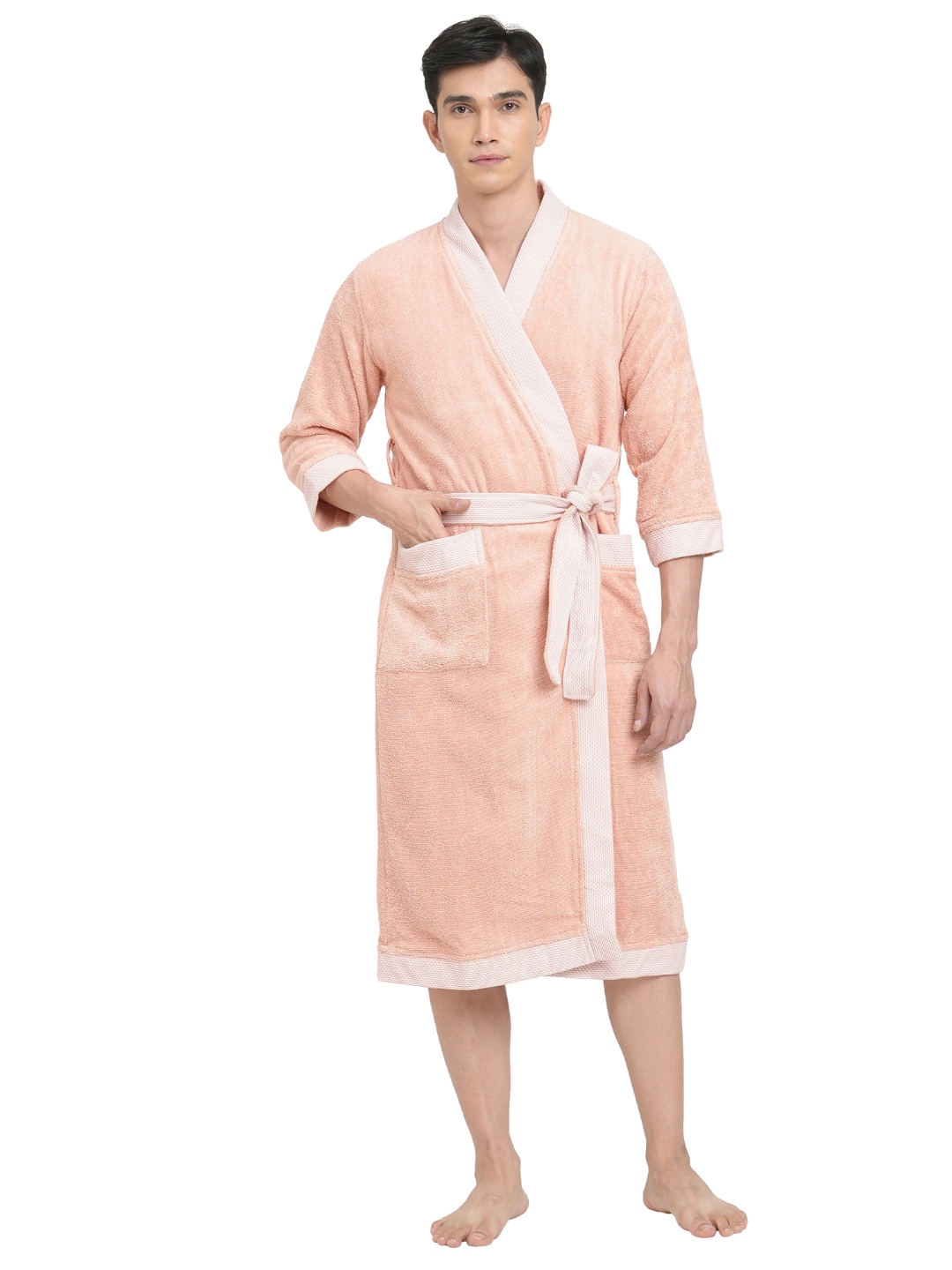 

SPACES Unisex 400 GSM Pure Cotton Quick Dry Bath Robe with Fabric Belt, Coral