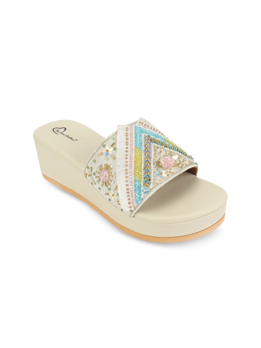 

The Desi Dulhan Embellished Flatform Heels, White