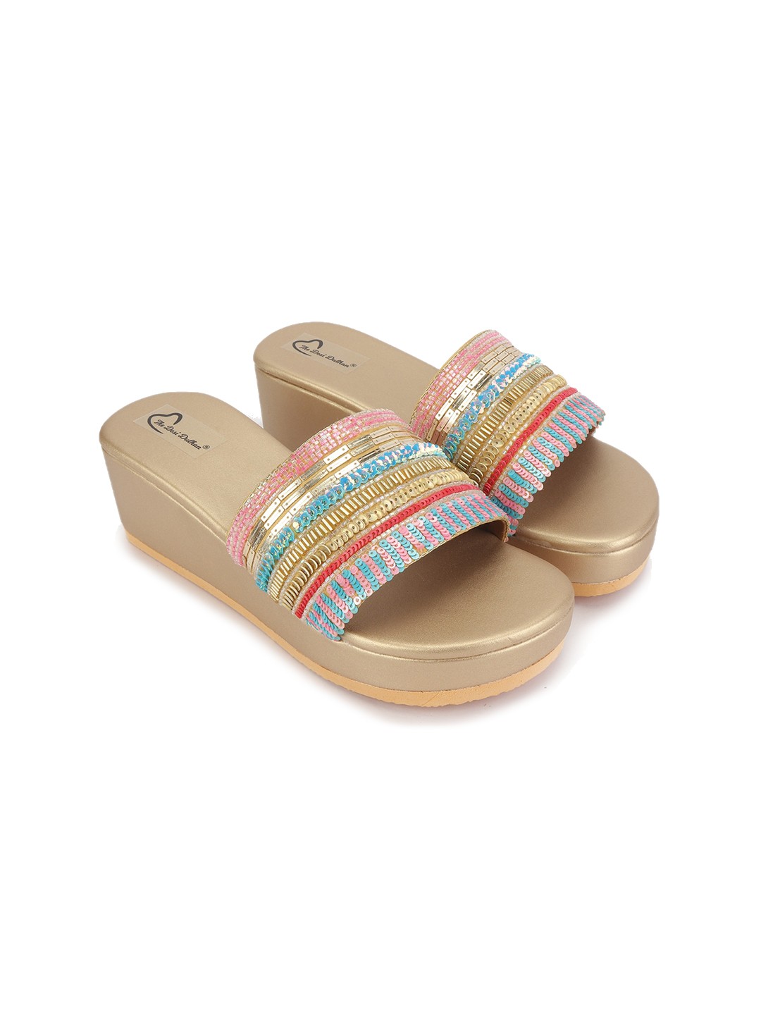 

The Desi Dulhan Embellished Open Toe Flatform Heels, Pink