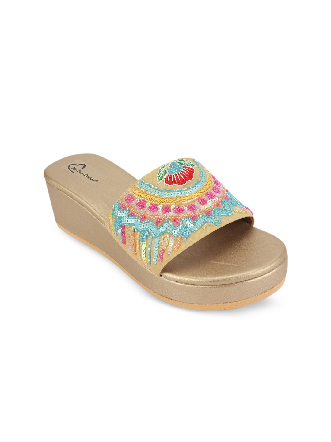 

The Desi Dulhan Embellished Open Toe Flatform Heels, Pink