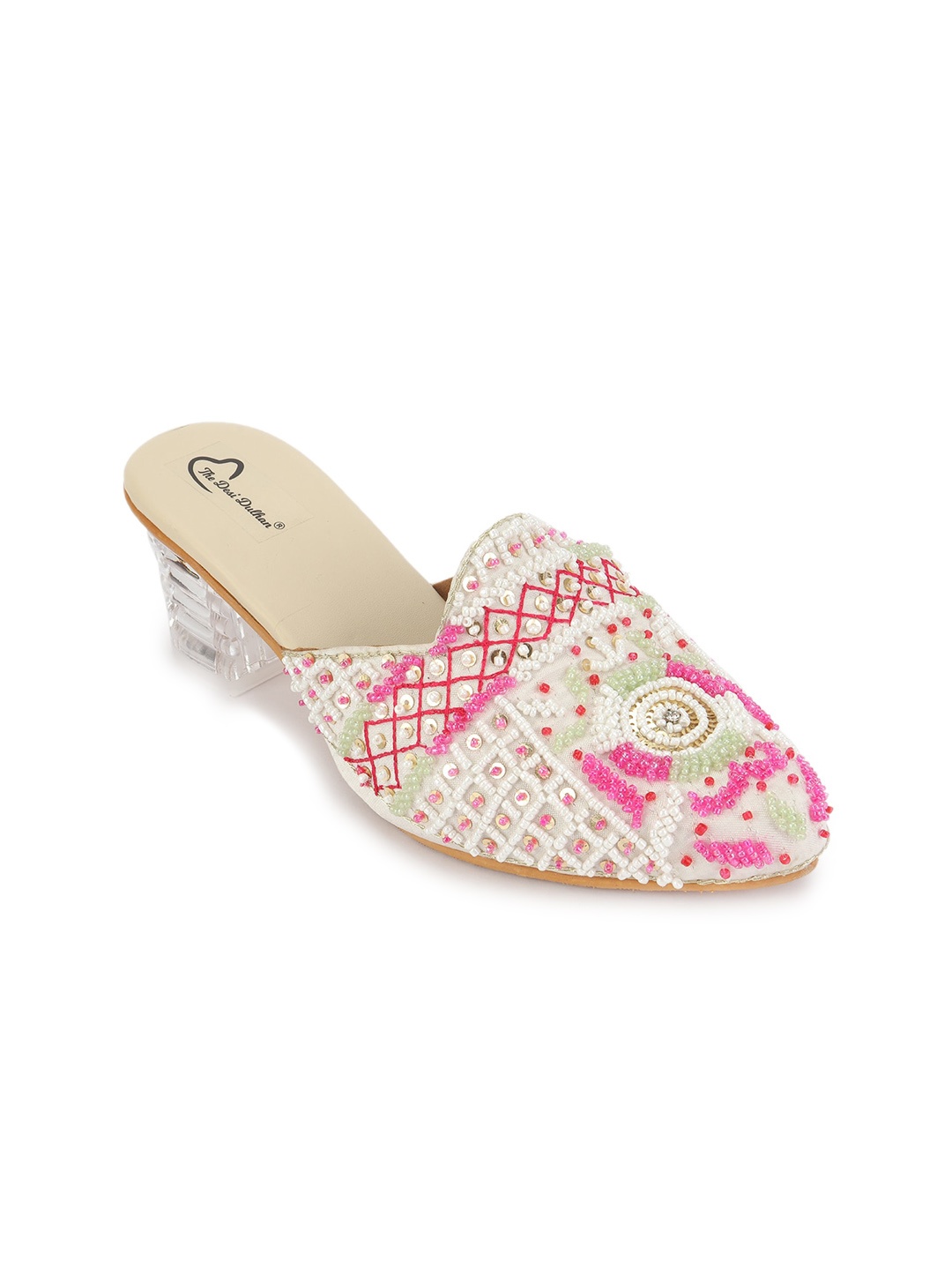 

The Desi Dulhan Embellished Block Heel Mules, White