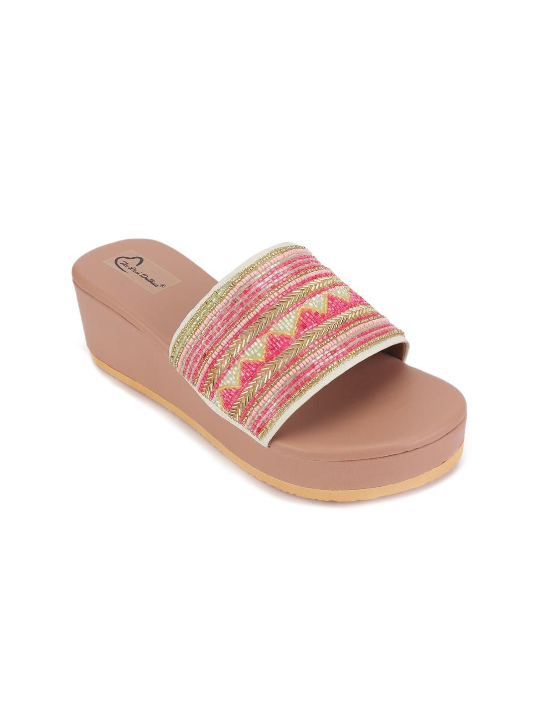 

The Desi Dulhan Ethnic Embellished Open Toe Wedges, Pink