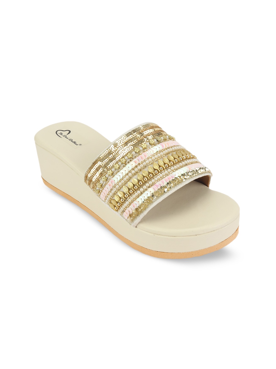 

The Desi Dulhan Embellished Open Toe Flatform Heels, Gold