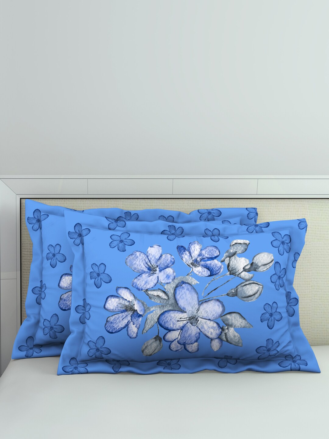 

Welspun 2 Pcs Blue & Grey Floral Printed Pure Cotton 144 TC Pillow Covers