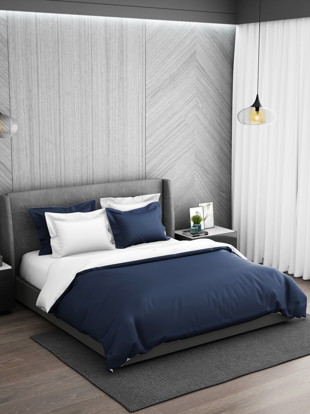 

Welspun Navy Blue & White Double King 300 TC Hygro Cotton Duvet Cover