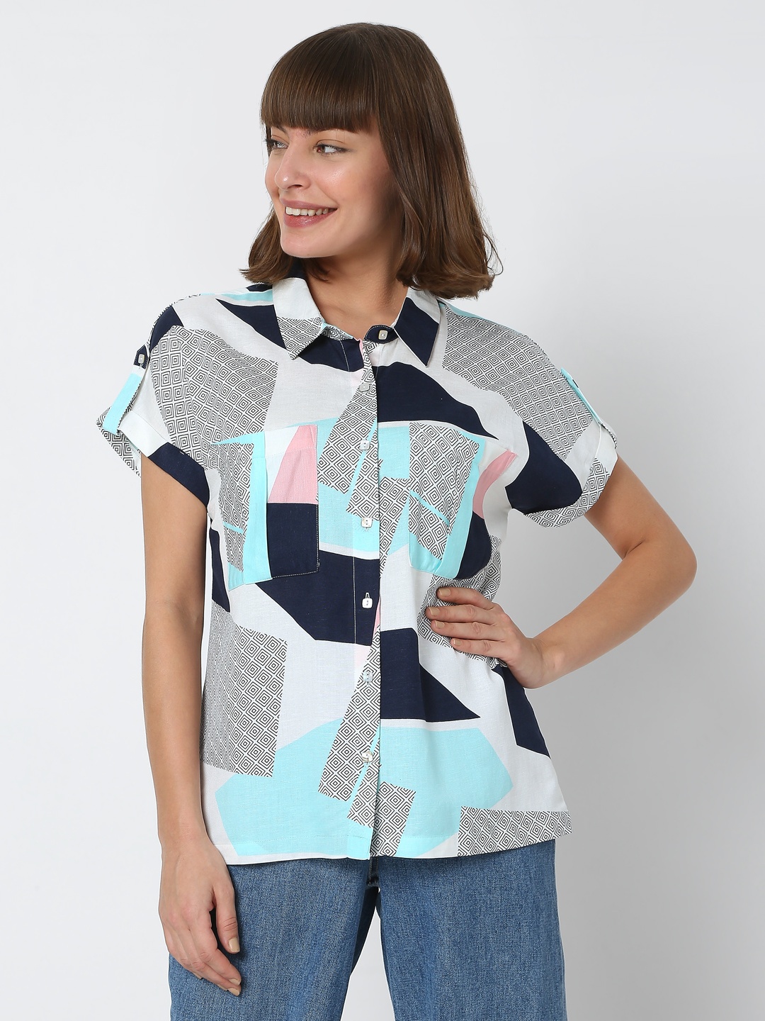 

Vero Moda Geometric Printed Casual Shirt, White