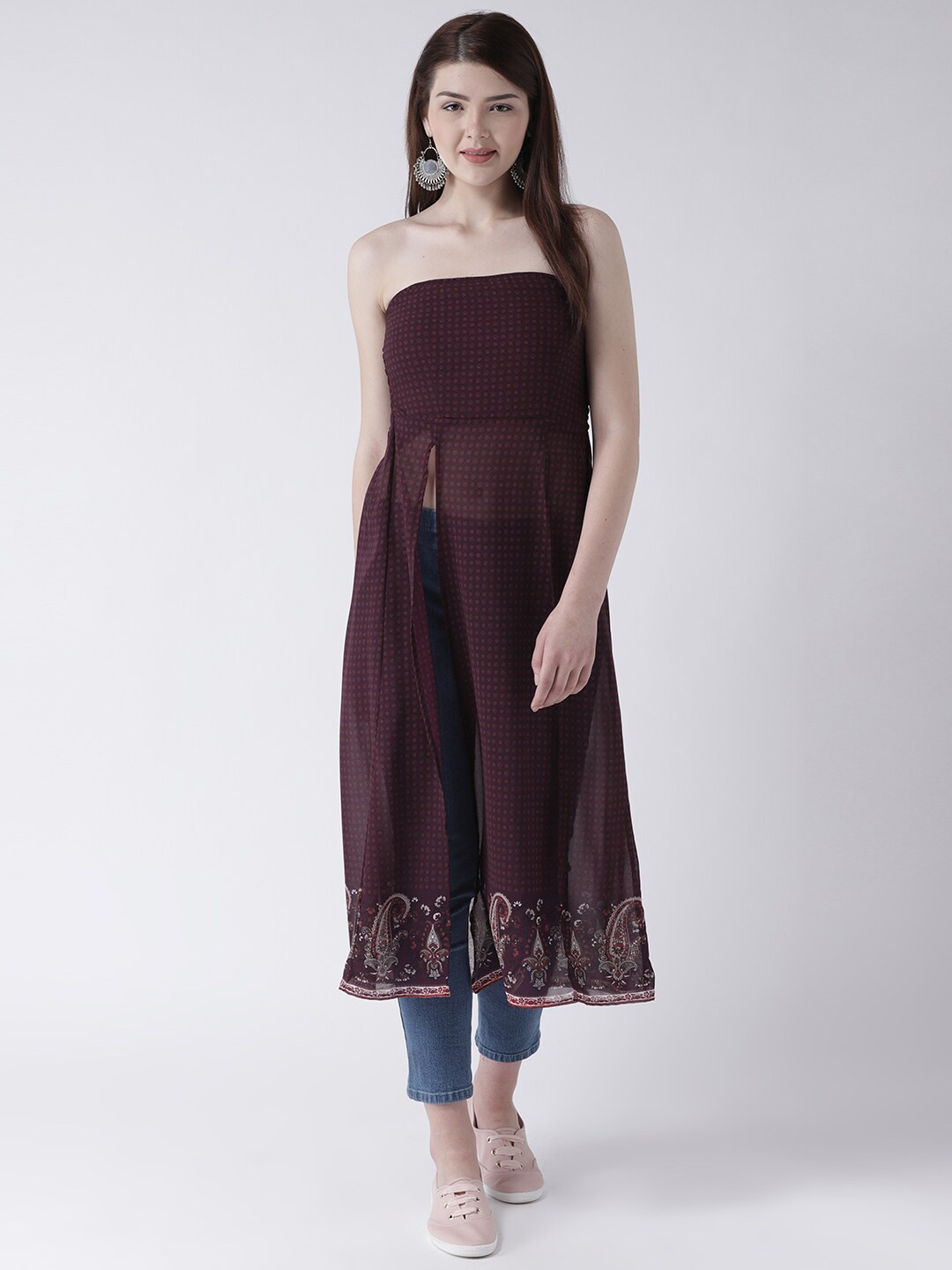 

DODO & MOA Abstract Printed Multiple Slit Tube Longline Top, Maroon