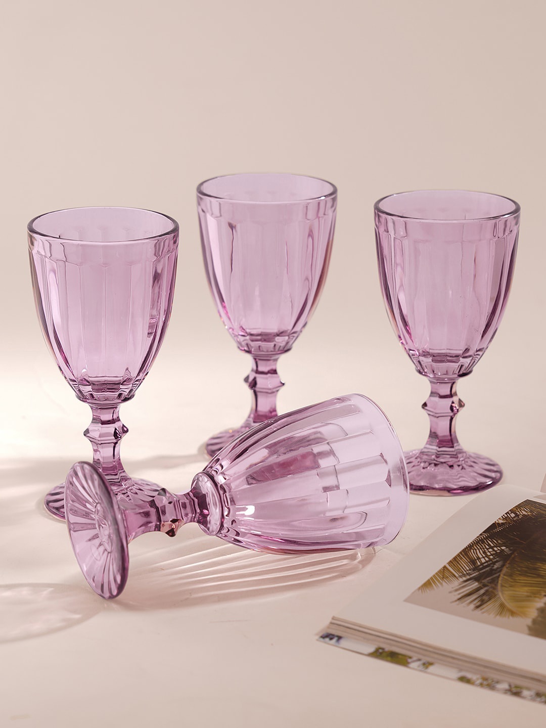 

Pure Home and Living Purple 4 Pcs Linear Textured Wine Glass