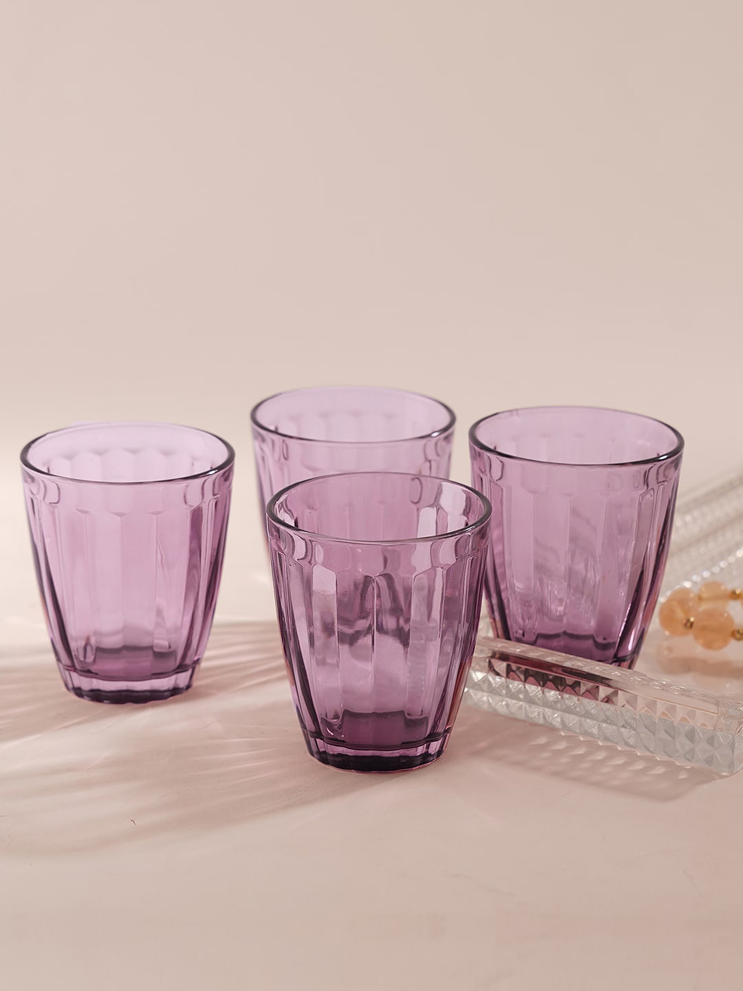 

Pure Home and Living Purple 4 Pcs Linear Textured Water Or Juice Glass Tumblers