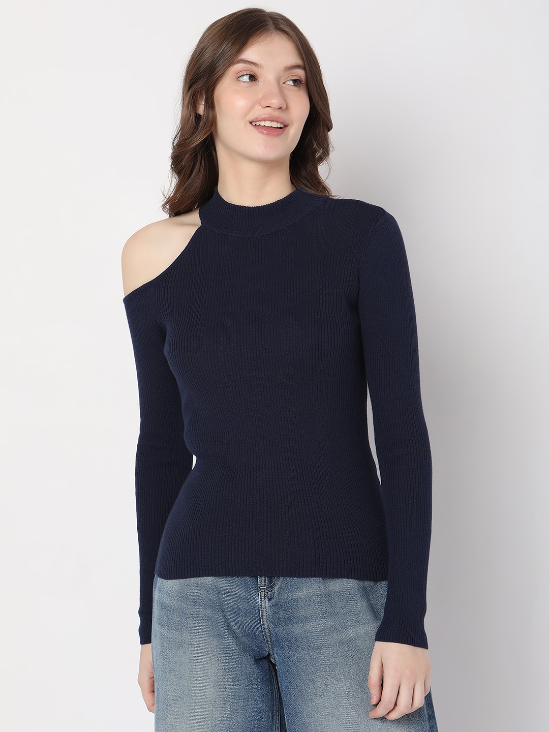 

Vero Moda Ribbed Cotton Pullover Sweater, Navy blue