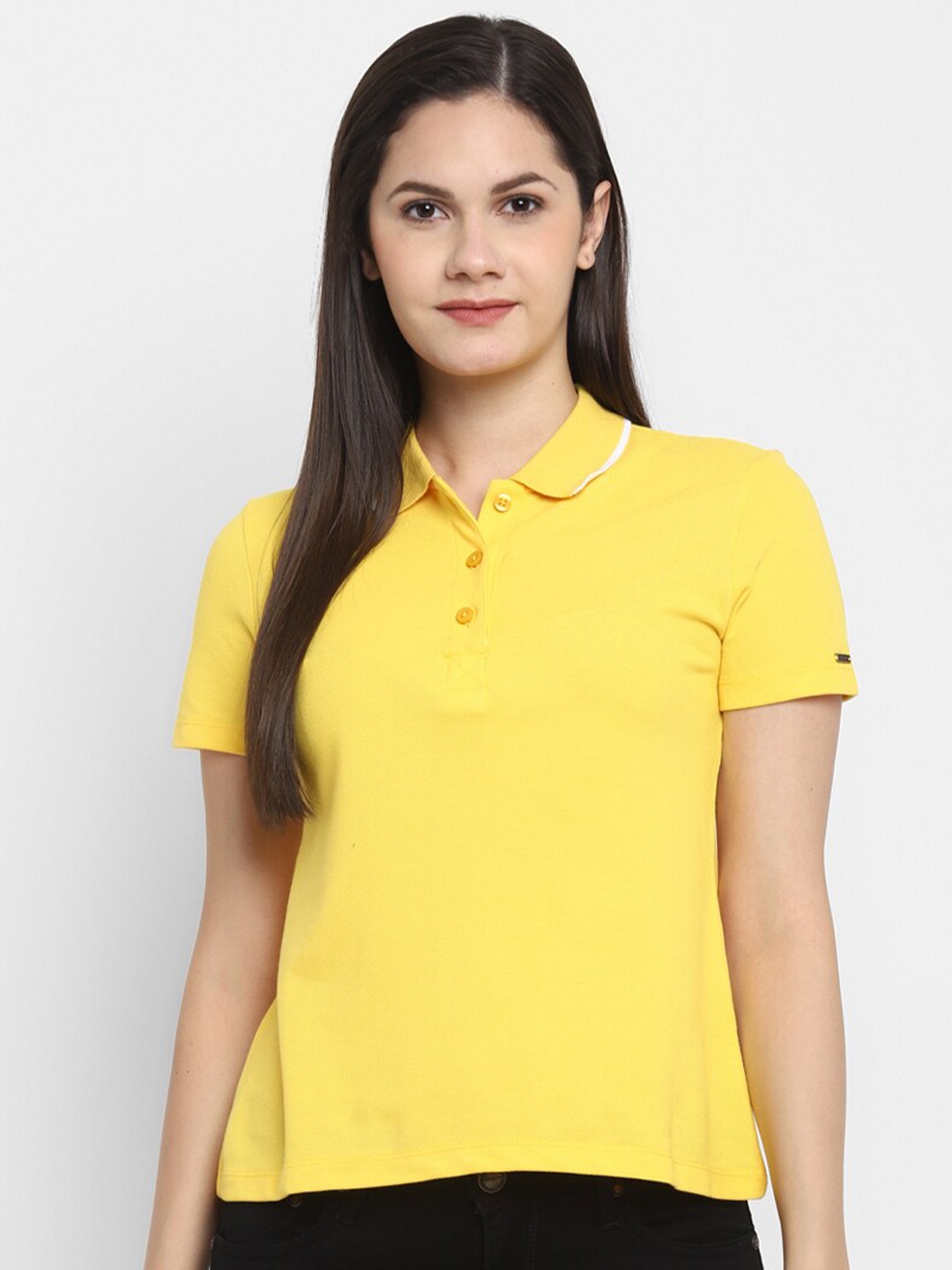 

LAMOURE BY RED CHIEF Women Polo Collar T-shirt, Yellow