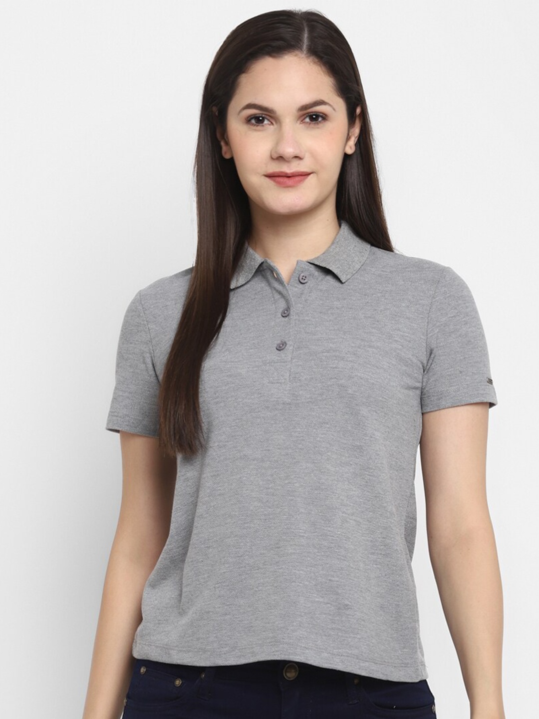 

LAMOURE BY RED CHIEF Women Polo Collar T-shirt, Grey