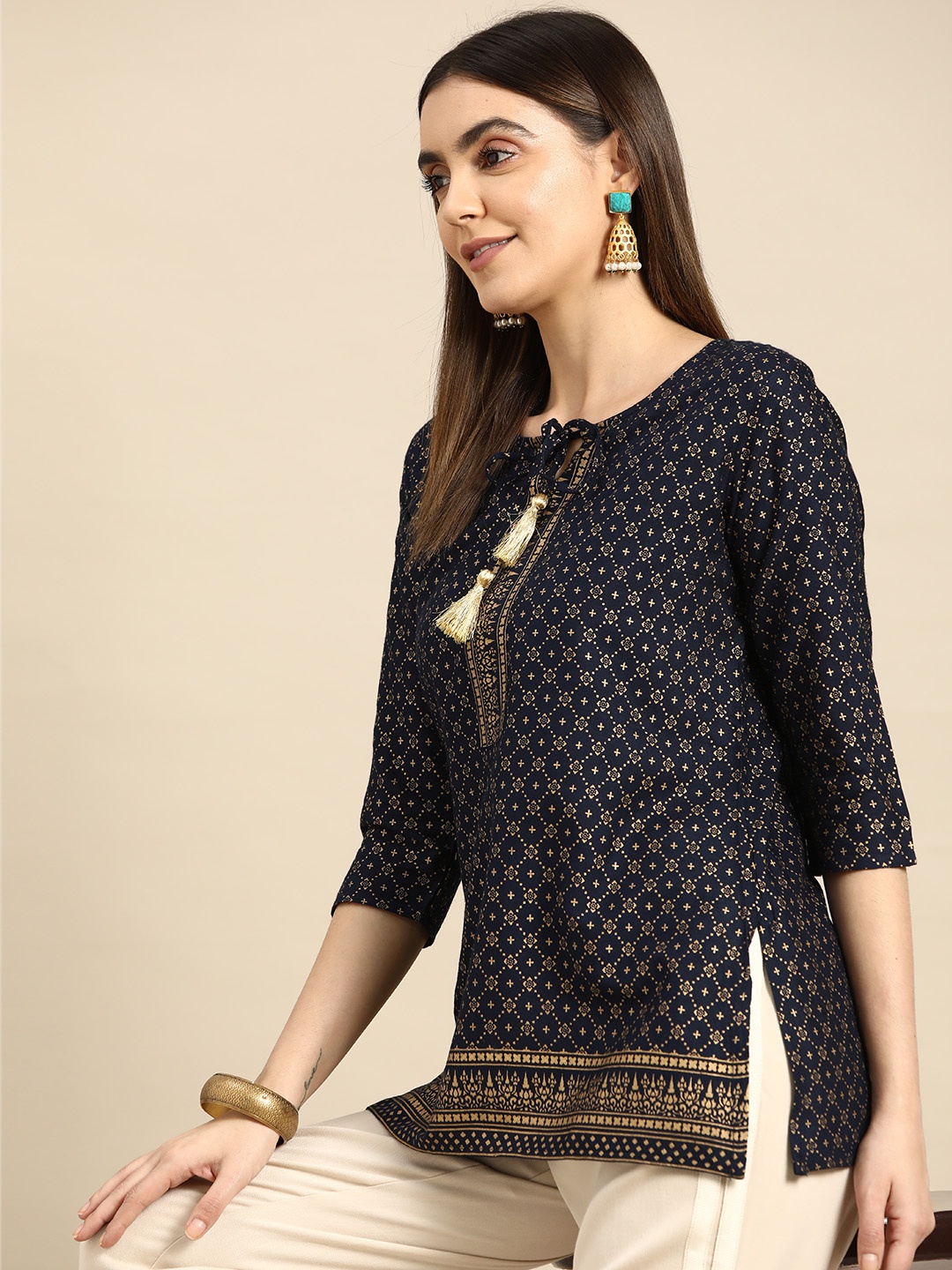 

Anouk Navy Blue Embellished Kurti