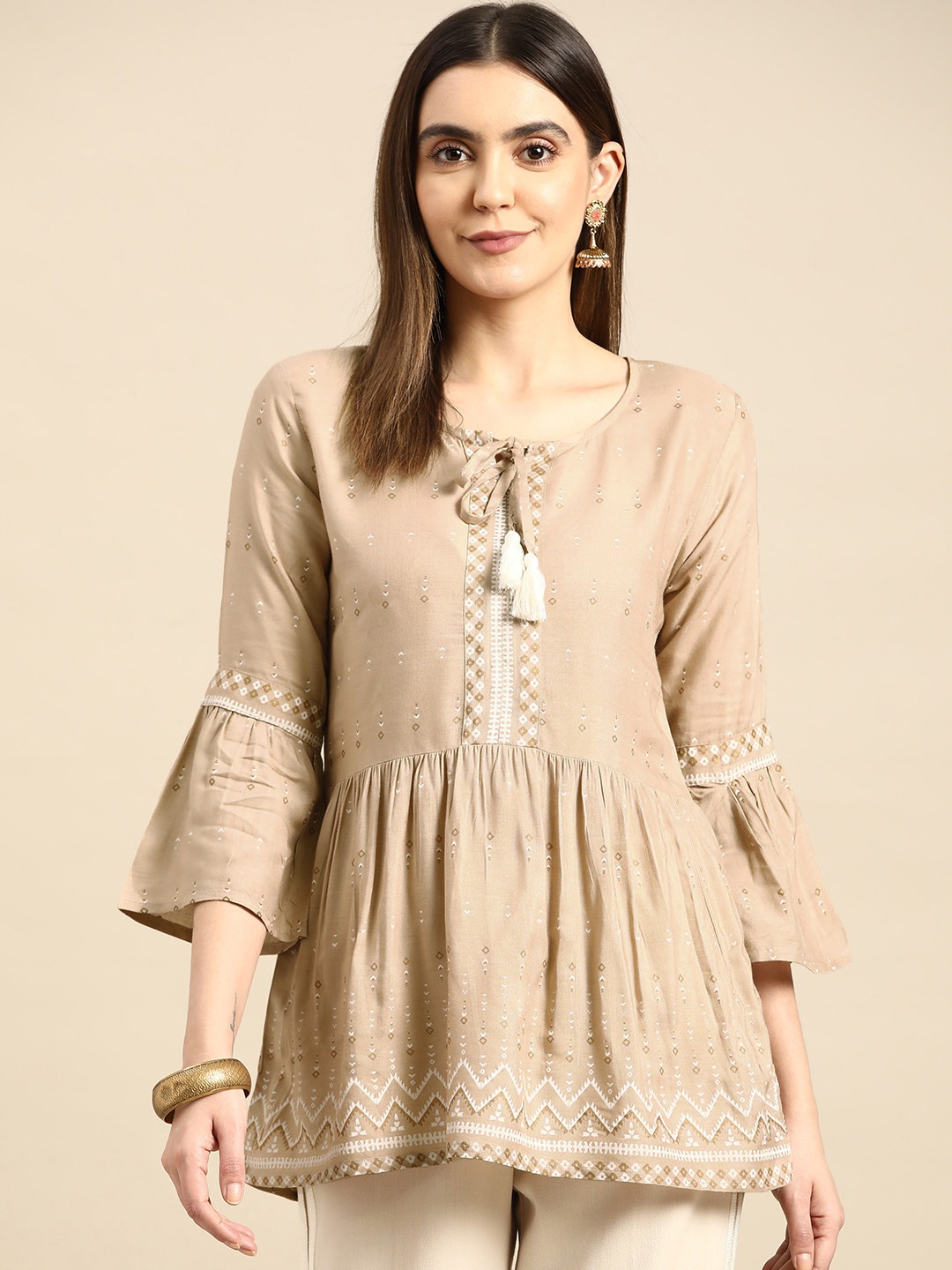 

Anouk Beige Printed Kurti