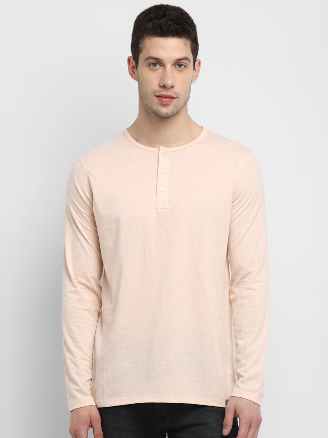 

Red Chief Long Sleeve Henley Neck Casual Cotton T-shirt, Cream
