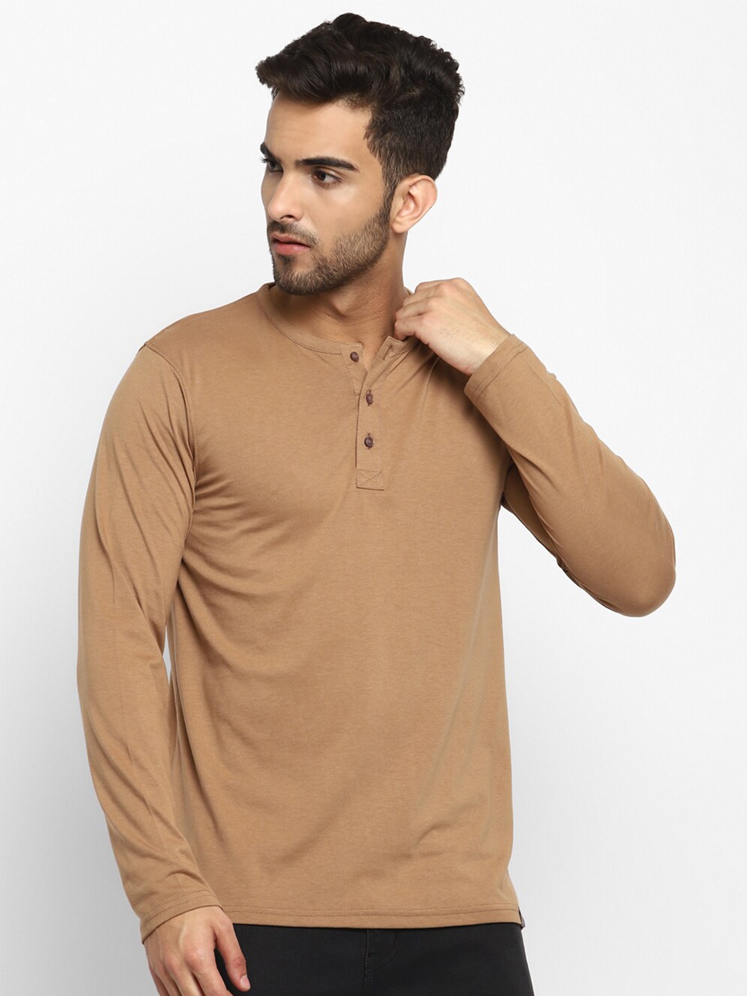 

Red Chief Henley Neck Long Sleeves Cotton T-shirt, Brown