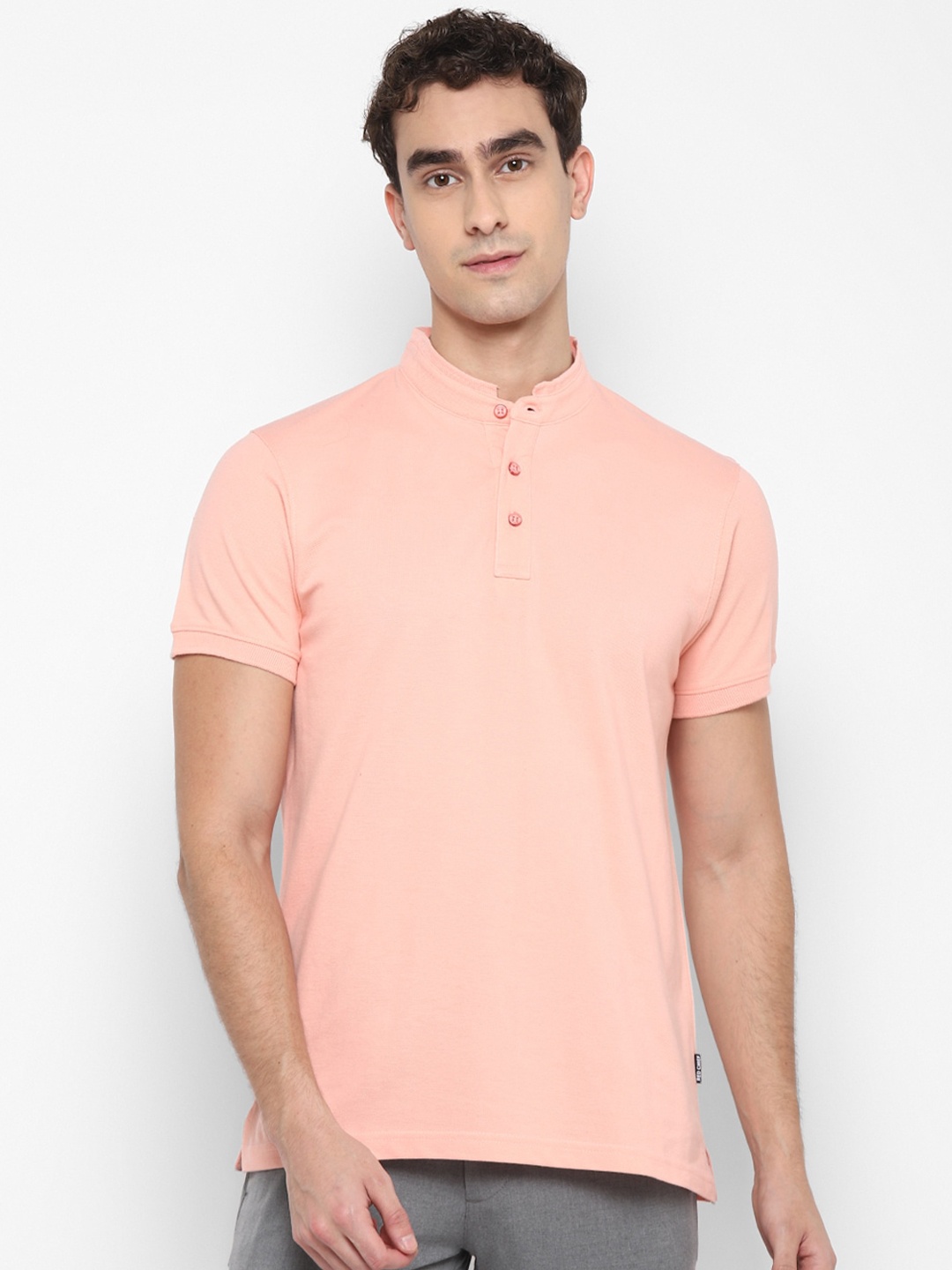 

Red Chief Pique Short Sleeve Mandarin Collar Cotton T-shirt, Peach