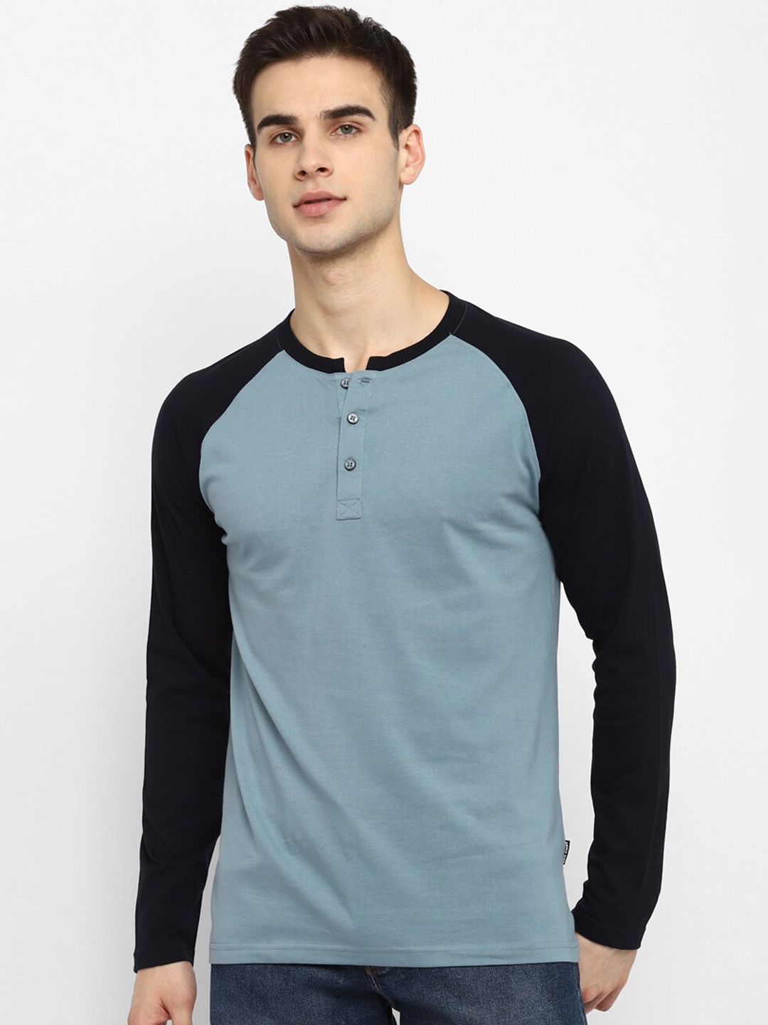 

Red Chief Henley Neck Raglan Sleeves T-shirt, Blue