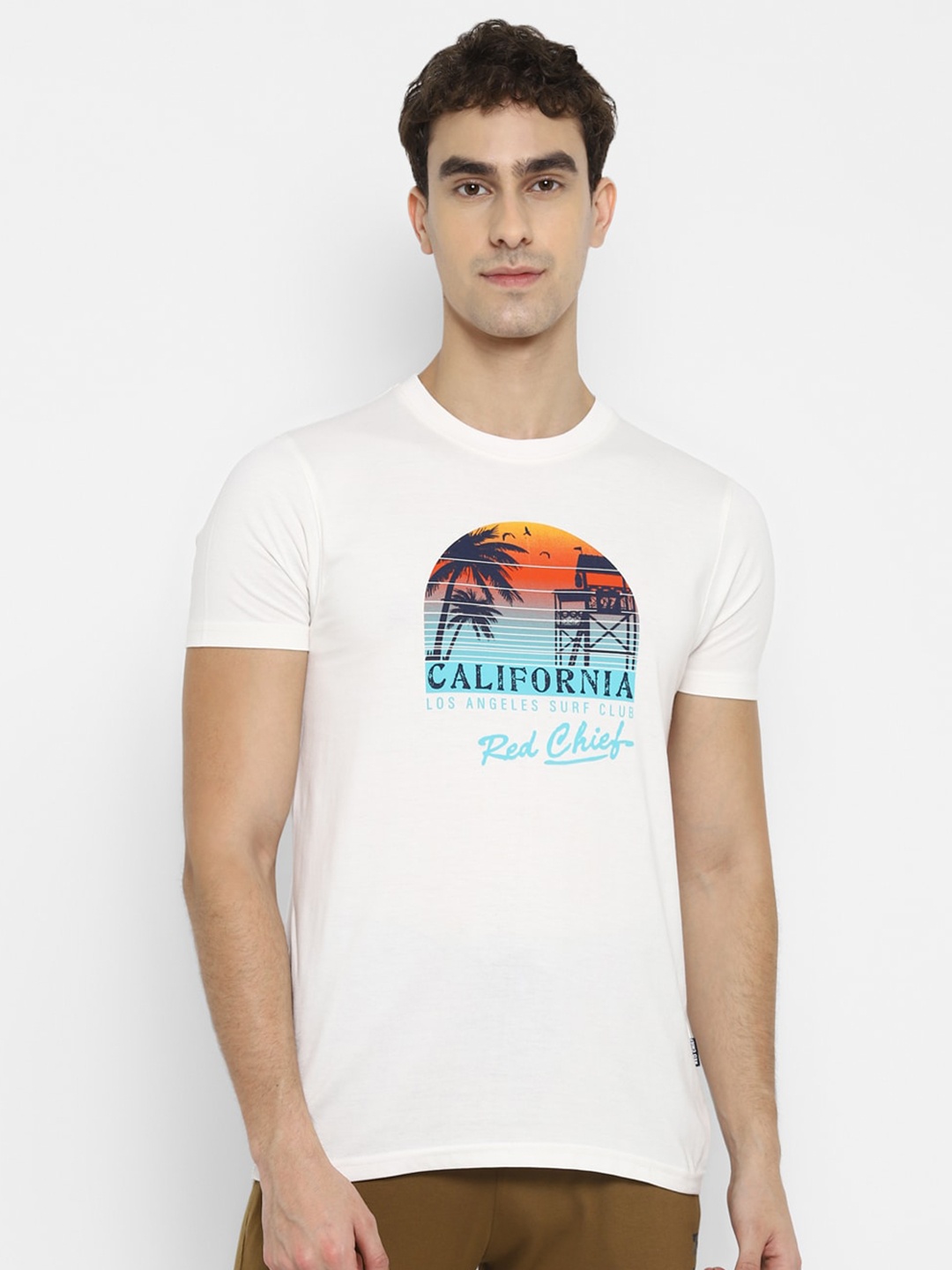 

Red Chief Graphic Printed Cotton Round Neck Regular Fit T-shirt, White